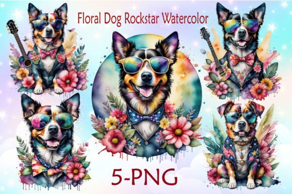 Download Floral Dog Rockstar Watercolor Clipart - Premium Resources