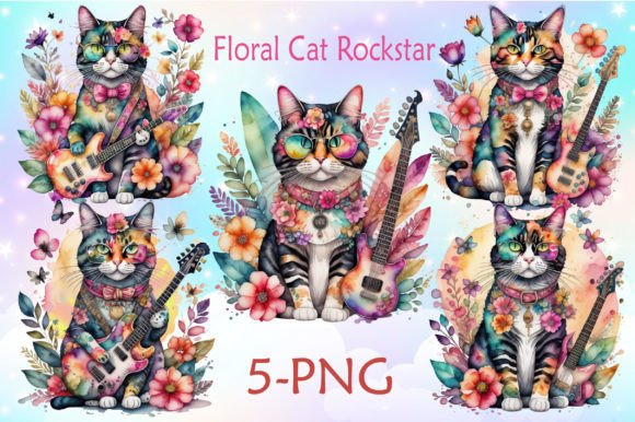 Download Floral Cat Rockstar Watercolor Clipart - Premium Resources